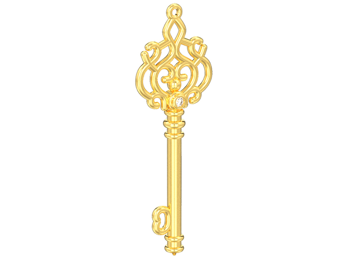 Decorative key pendant with one gemstone  3d printed 