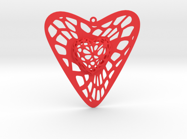 Voronoi Heart+Heart Earring (001) 3d printed