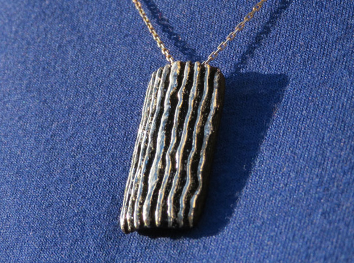 Groovy Bend pendant 3d printed Black PA12 with silver leaf, Similar look to Antique Silver