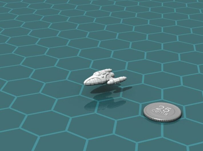 Reticulan Destroyer 3d printed Render of the model, with a virtual quarter for scale.