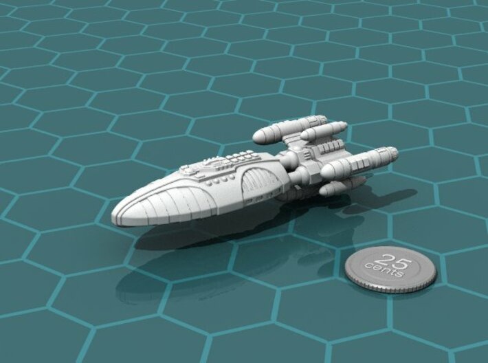 Reticulan Battleship 3d printed Render of the model, with a virtual quarter for scale.