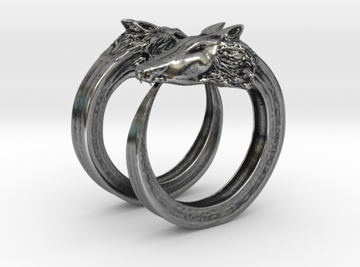 Double wolves ring (1,75cm) 3d printed