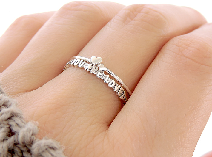 Twin Heart Ring (Multiple Sizes) 3d printed Twin Heart and ‘You Are Loved’ Rings Stacked