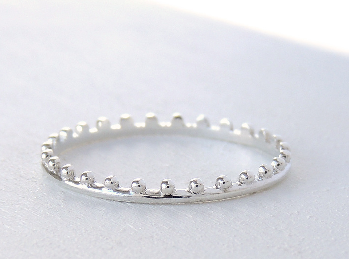 Dainty Beaded Edge Ring (Multiple Sizes) 3d printed Beaded Edge Ring in Polished Silver