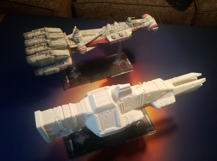 "Sajuuk-Cor" Ion Frigate 3d printed Pictured next to an X-Wing CR-90 Corvette. The pictured model is from the Frigate pack.