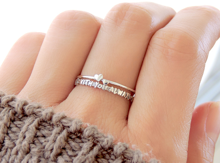With You Always Ring (Multiple Sizes) 3d printed ‘With You Always’ and Twin Heart Rings Stacked