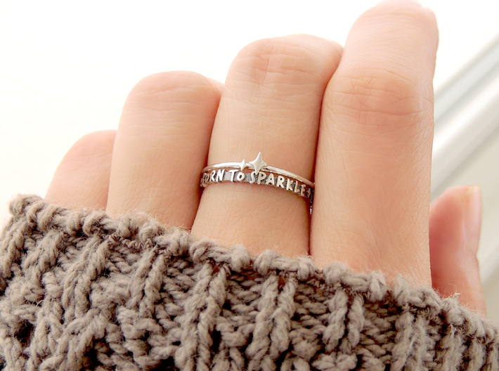 Twin Sparkle Ring (Multiple Sizes) 3d printed Twin Sparkle and ‘Born To Sparkle’ Rings Stacked