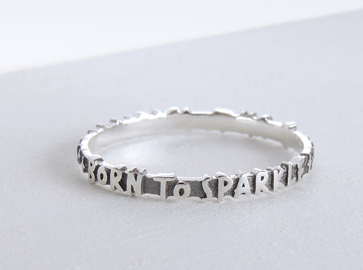 Born To Sparkle Ring (Multiple Sizes) 3d printed ‘Born To Sparkle’ Ring in Polished Silver with Aftermarket Patina