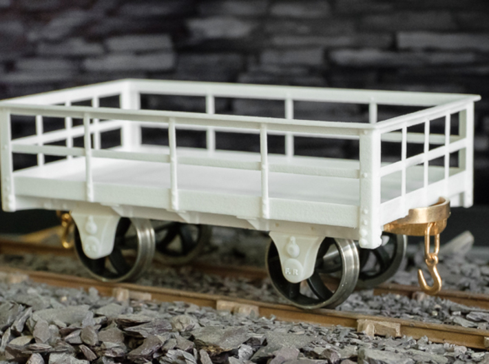 FRB13 Festiniog Railway 3 Ton Slate Wagon Body 3d printed With Couplings, Axleboxes and wheels added.