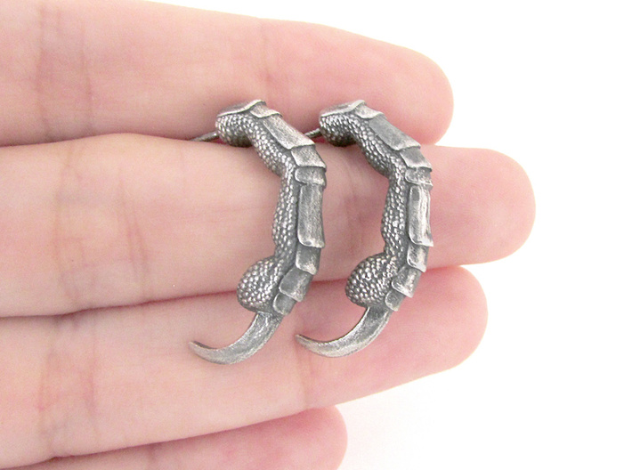 Raven Claw Talon Hoop Earrings 3d printed Raven claw hoop earrings in antique silver