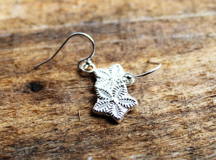 Crinoid Star Earrings - Science Jewelry 3d printed Crinoid Star Earrings in natural silver