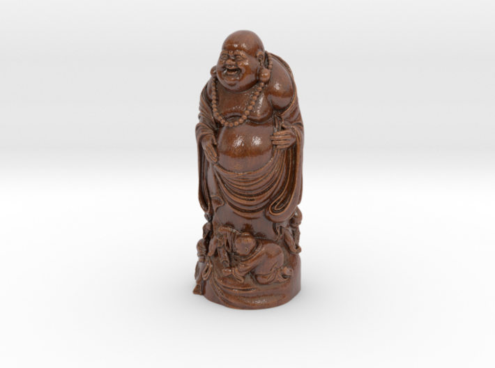 Laughing Buddha with Kids - Faux Wood Finish 3d printed