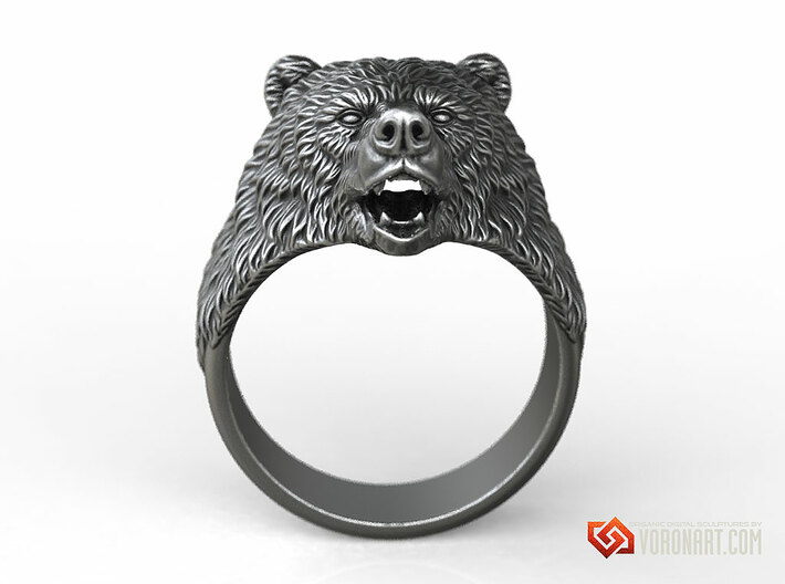 Brown Bear ring jewelry 3d printed Antique silver. Digital preview. Not a photo