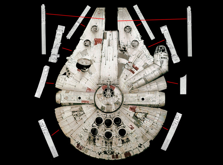 Bandai Falcon Sidewalls, 1:144 3d printed Approximate locations of the sidewall pieces