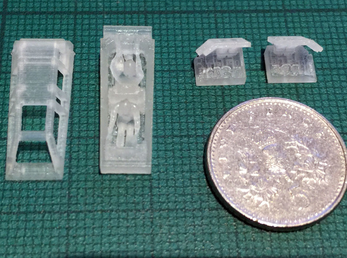 2x Snow speeders, Closed Canopy and Flaps, 1:144 3d printed British 5p coins are the same size as Canadian and US dimes. Frosted Extreme Detail shown.