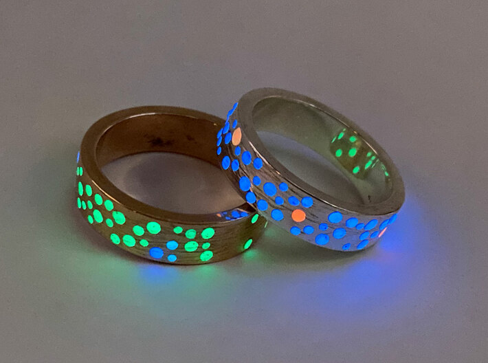 Constellation Ring 3d printed Polished bronze and silver, dots filled with glow resin