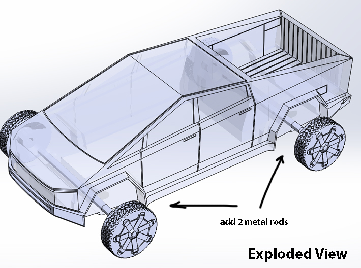 CyberTruck M3tch b0x Size  3d printed Exploded View