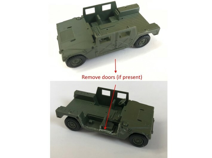M1114 Humvee Armor With Spare Tire Bumper 3d printed If molded into original model, cut away doors as shown