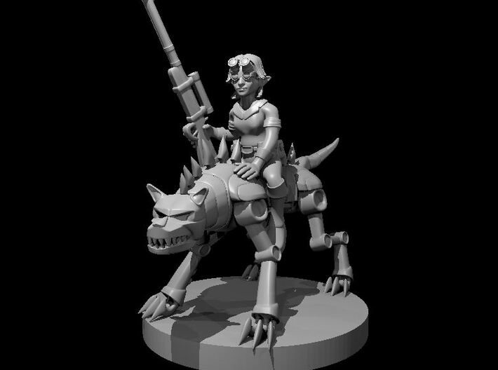 Female Gnome Artificer with Iron Defender Mount 3d printed