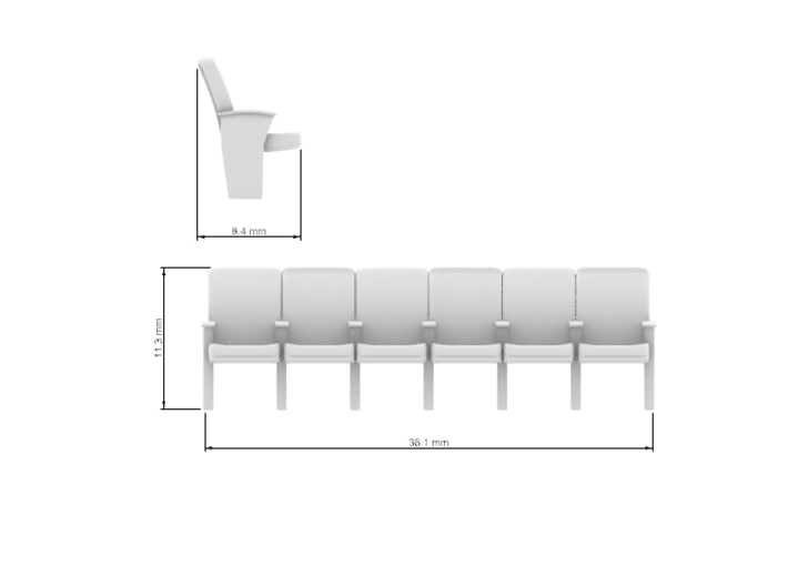Cinema seats 01 . 1:87 Scale (HO) 3d printed Dimensions at 1:87 scale