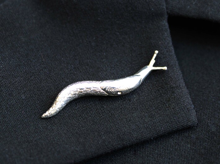Slug Lapel Pin - Science Jewelry 3d printed Slug lapel pin in polished silver