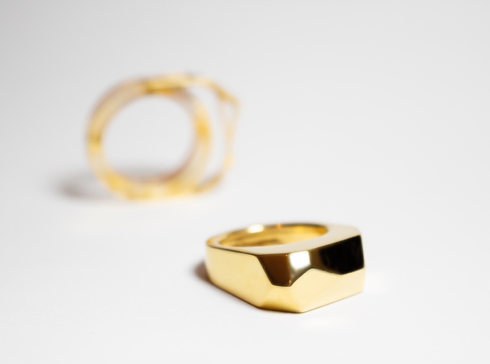 Gold Ring: 14k gold plated brass – statement 3d printed