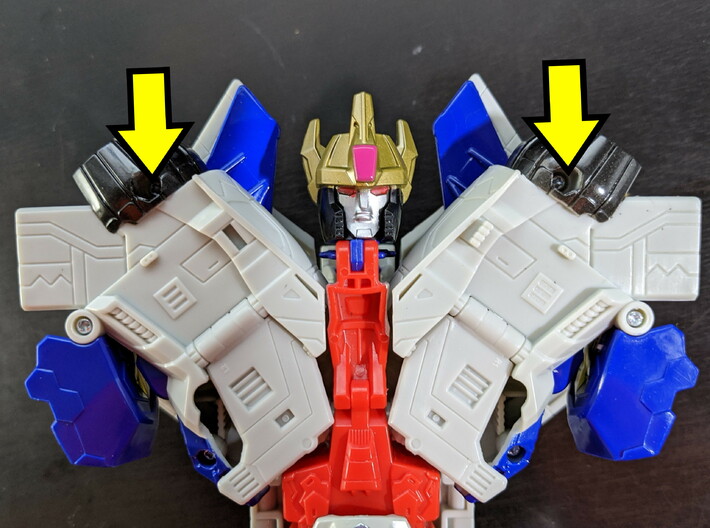 TF PotP Jet Combiner Seeker chest mount 3d printed Plug chest mount into these holes