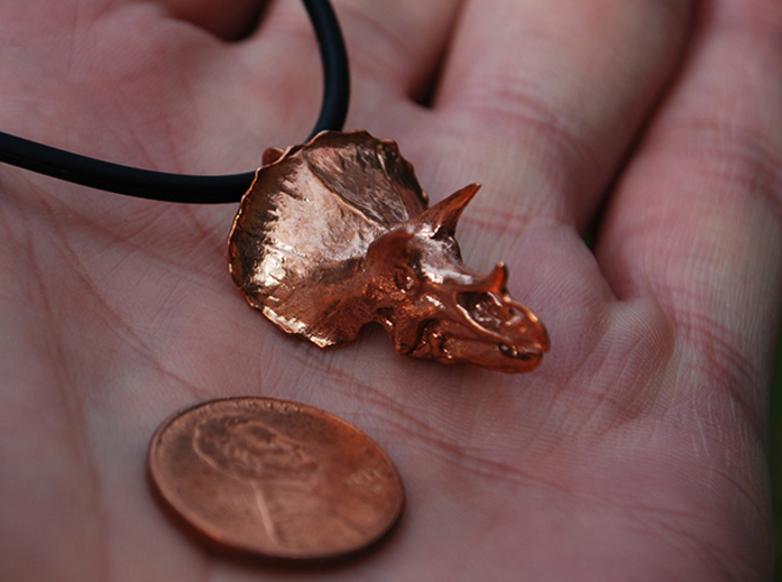 Triceratops Pendant 3d printed With penny for scale