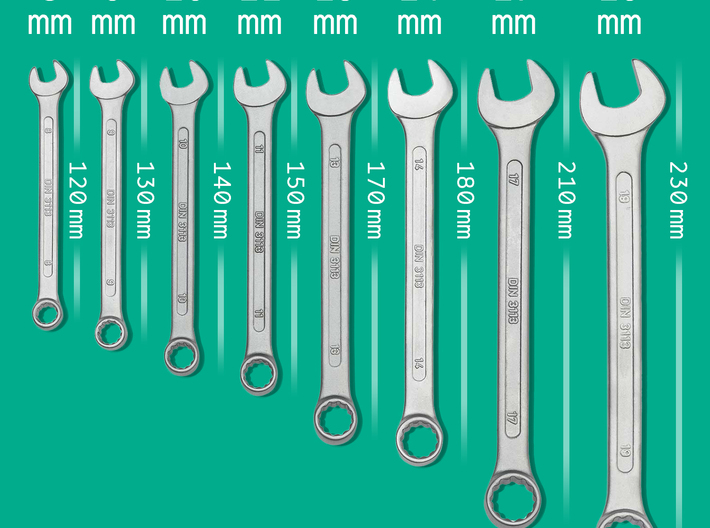 Combination Spanner Set 8pcs metric 8-19mm Wall Ho 3d printed 