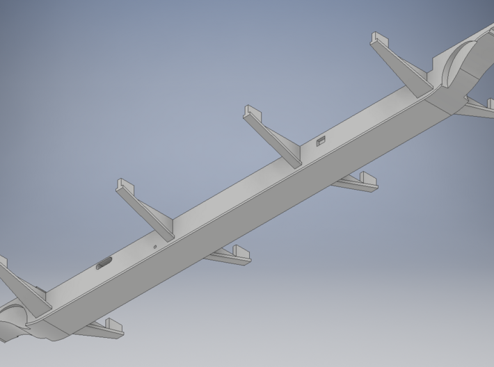 DODX Flatcar - Smooth Deck and Frame 3d printed detail of frame showing pipe passthroughs and brake lever mounting pad