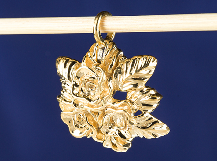 Rose Bouquet Flower Swedish floral Pendant  3d printed Rose necklace Pendant in 18k Gold Plated Brass