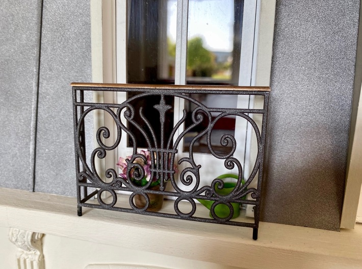 1:12 Balustrade, balcony, railing  French door 3d printed Painted and with added 'brass' handrail