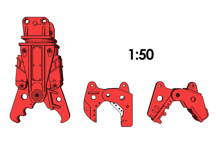 1:50 - Material Processor - Complete SET 3d printed Left to right: Crusher, Steel Shear, Cruncher