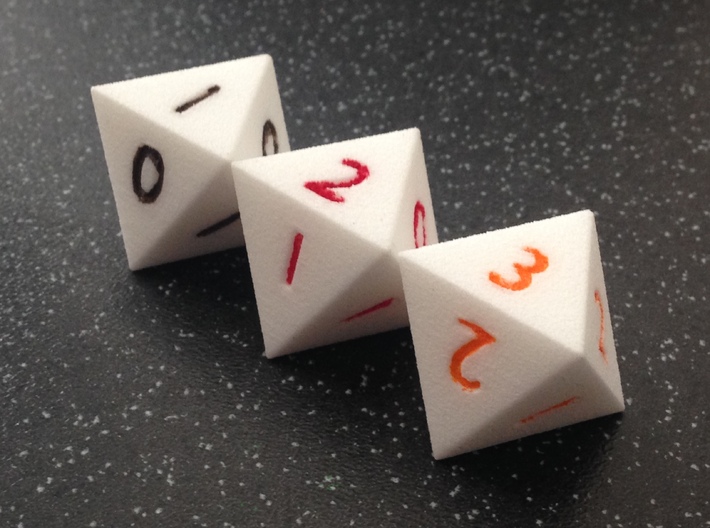 Octahedral Binomial Dice 3d printed Numerals painted