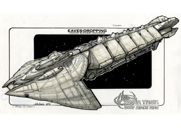 Cardassian Fleet Tender 1/2500 3d printed Original design sketch by John Eaves