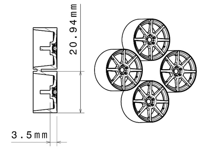 1/24 - 18'' Blitz BRW P08 - model wheel (male) 3d printed 