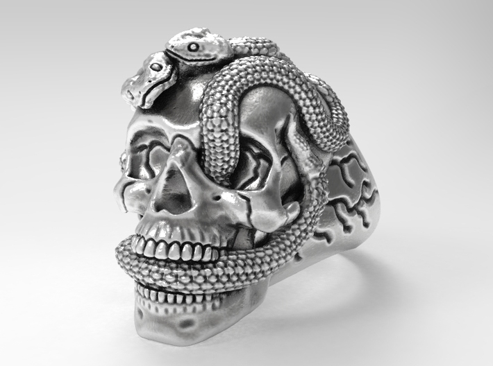 Skull &amp; snakes ring sz 10.5 3d printed