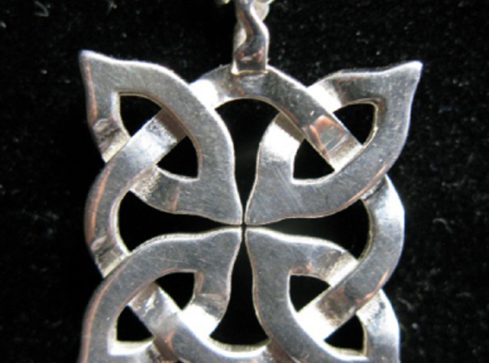 4 Clover Knot - Pendant. Shown in sterling silver  3d printed Back view. Actual Product Image. Shown in polished silver. Chain not included