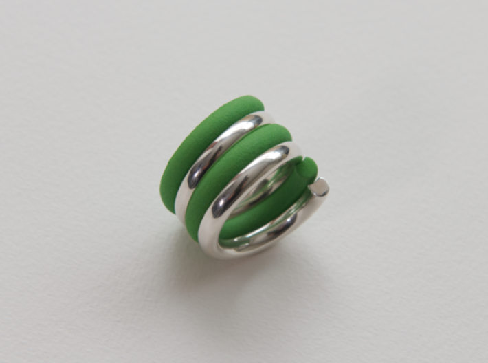 Ring Screw Multicolour 3d printed Silver and green plastic combined