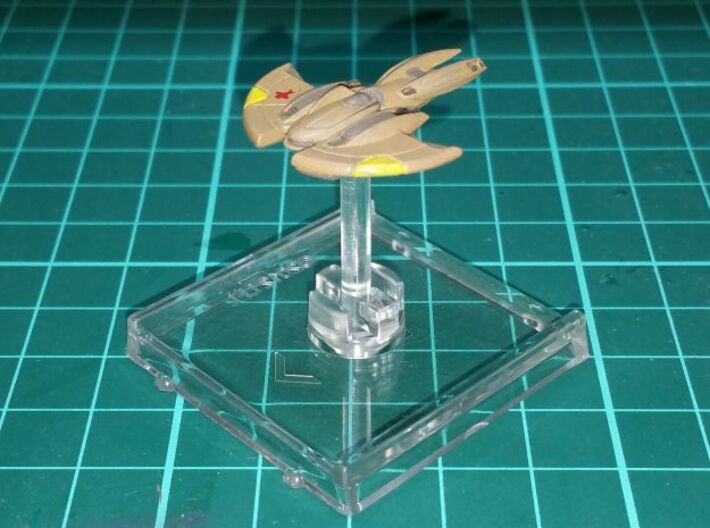 Cardassian Interceptor 1/1000 Attack Wing x2 3d printed Smooth Fine Detail Plastic, mounted on a small Attack Wing base.