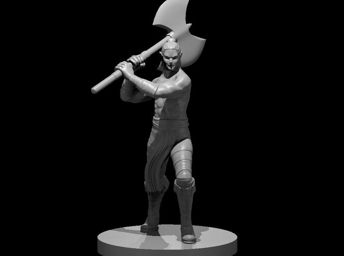 Half Elf Male Barbarian with Great Axe 3d printed