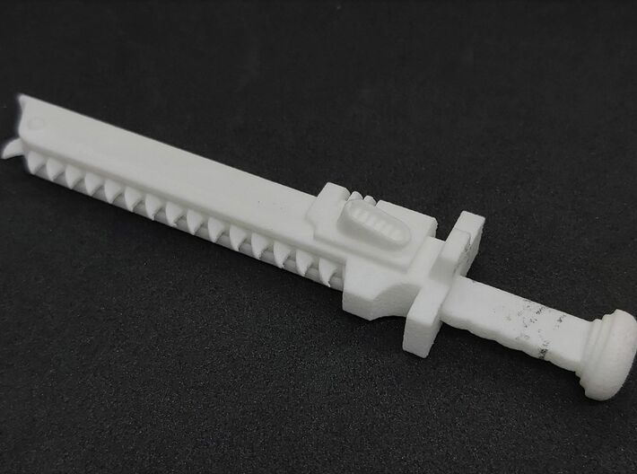 Action Figure Chainsword - Right Handed 3d printed Printed in White Natural Versatile Plastic, Left Handed version shown