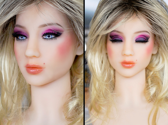 Easy Move Eyelids™ V6-2PR 3d printed With makeup and eyelashes applied (Photo by Real 56)