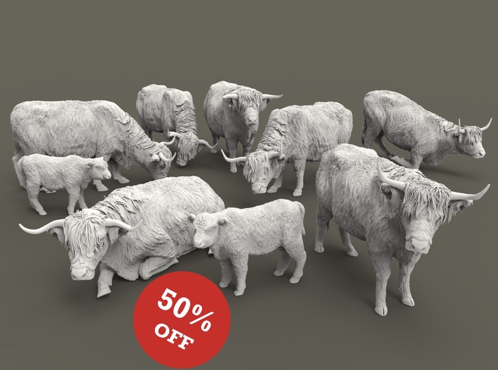 Highland Cattle Set 1:87 nine different pieces 3d printed