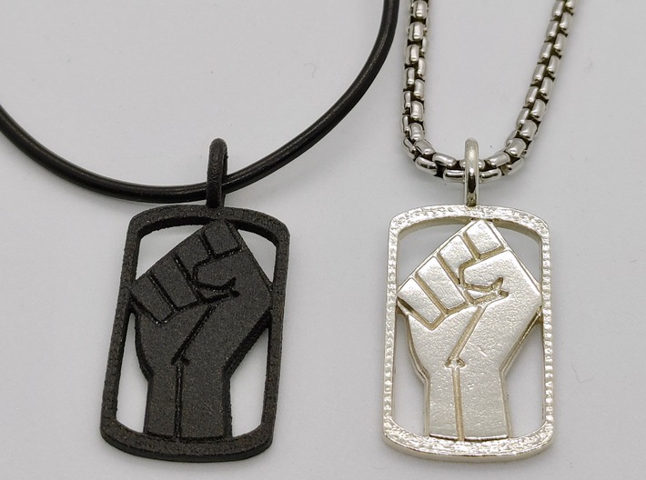 Power Dog Tag (Right Hand) 3d printed Matte Black Steel & Sterling Silver