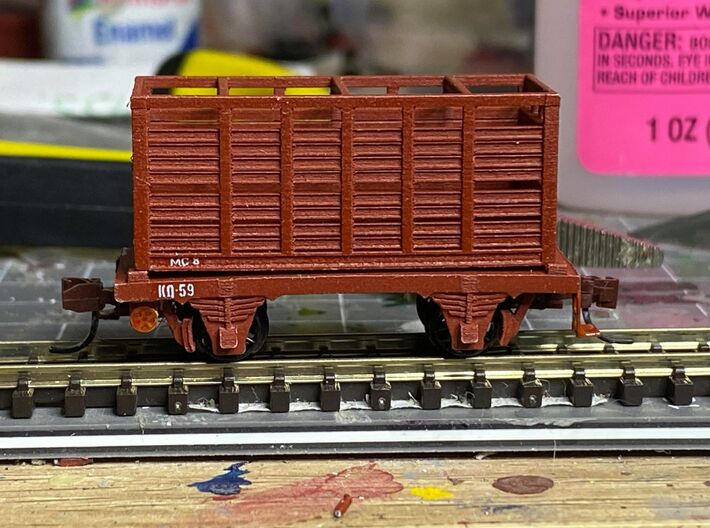 VR N Scale KQ Wagon with MC Container 3d printed Painted Sample Model from Shapeways