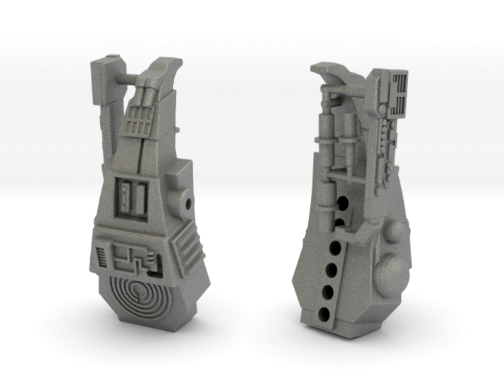 Dial-Tone Pack, 1:12 Scale 3d printed both sides of pack, showing sprued mic arm and connecto pegs.