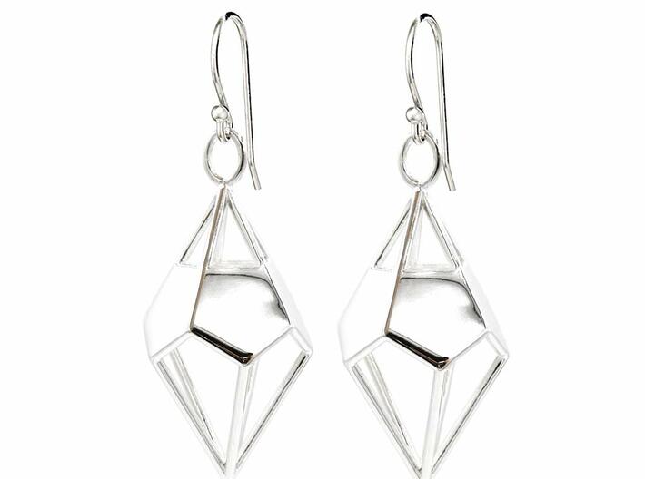 Deltohedron Earrings 3d printed Deltohedron Earrings - Polished Silver