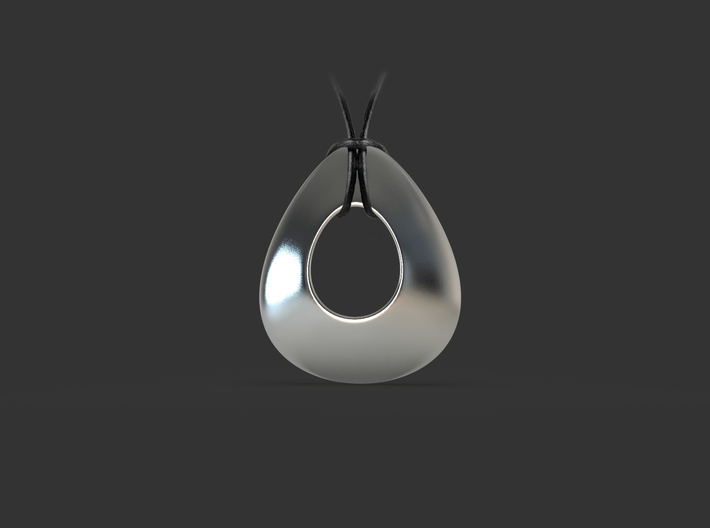 Elegant Rounded Teardrop Pendant 3d printed Leather cord shown for illustration purposes only.