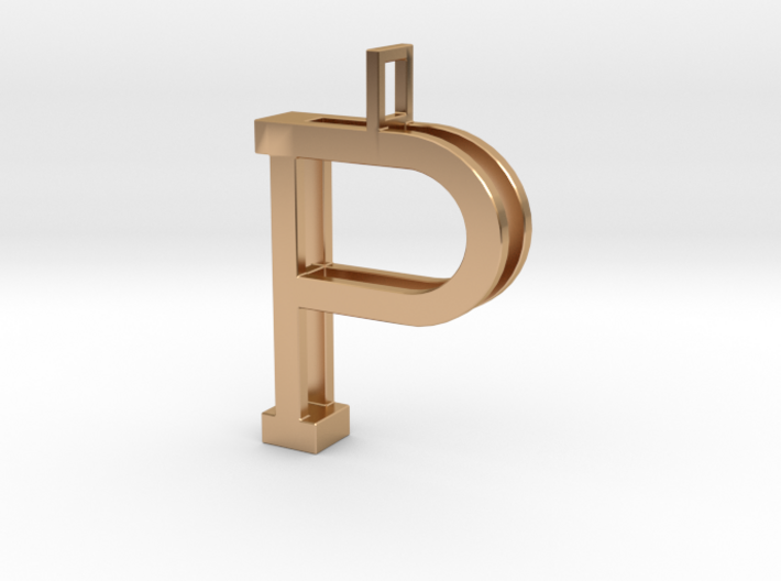 letter P monogram pendant 3d printed Polished Bronze
